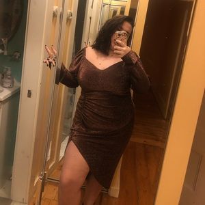 Brown sparkly midi dress